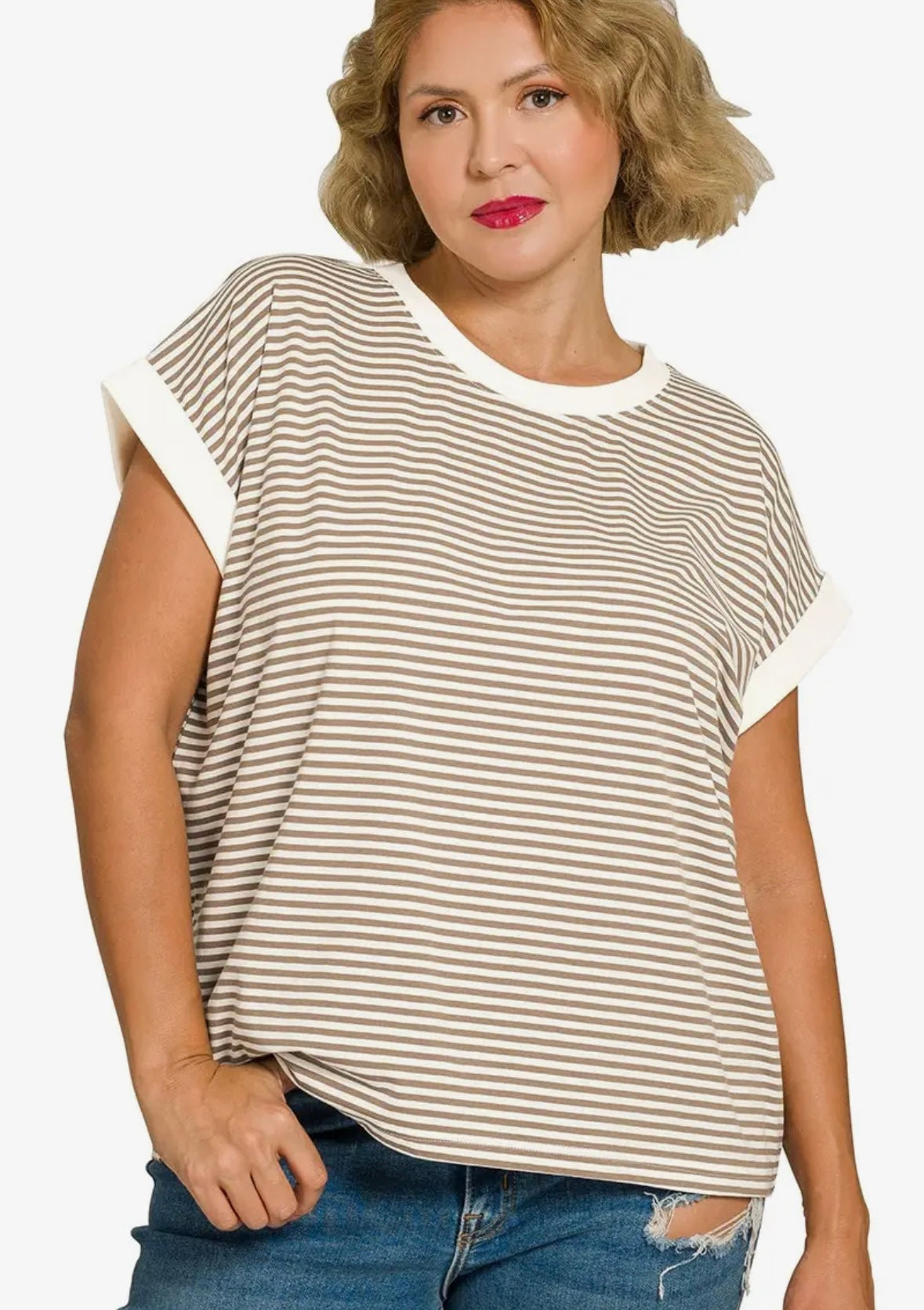 Stripe Contrast Trim Top