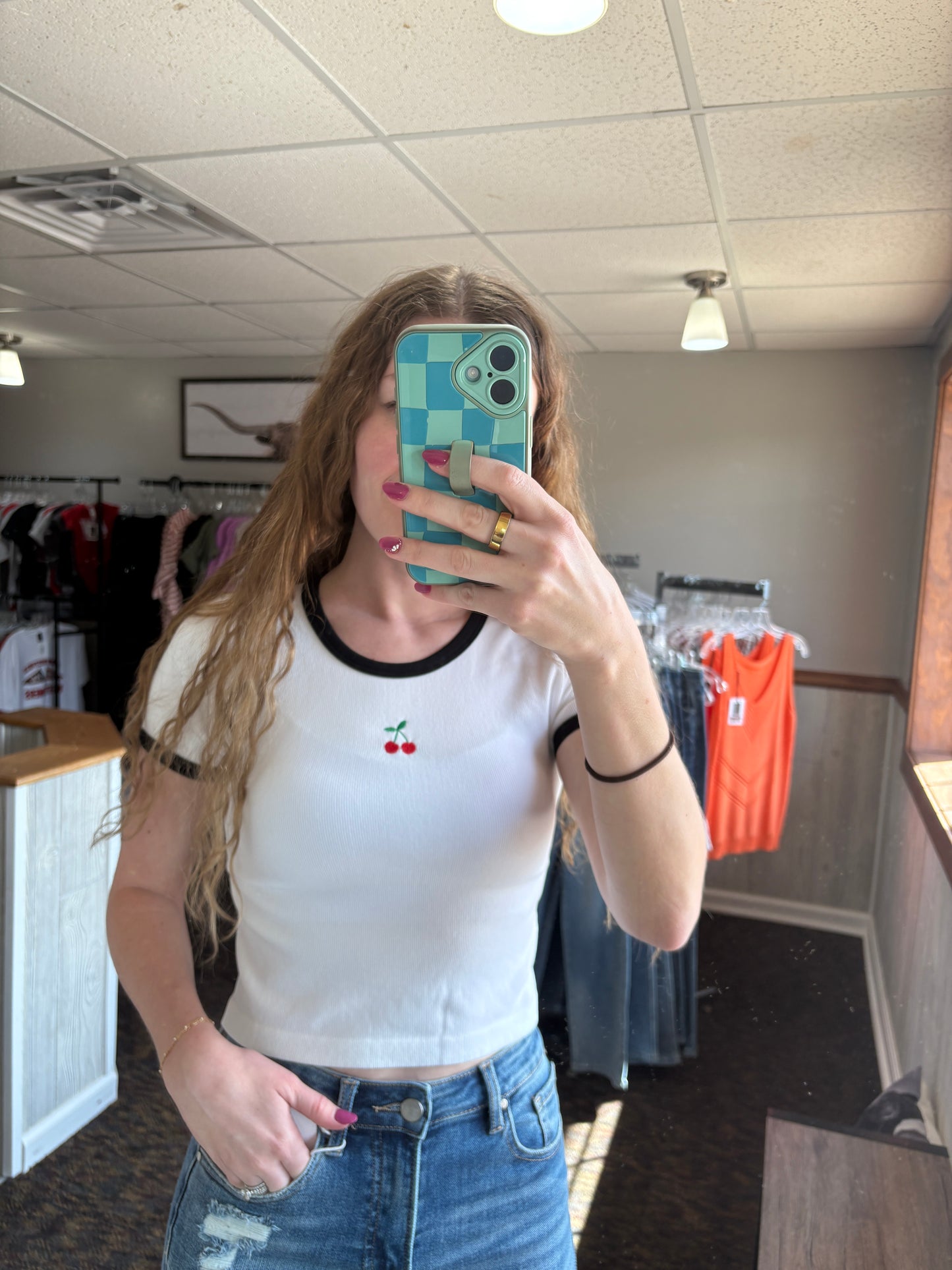 Cherry Embroidered Top