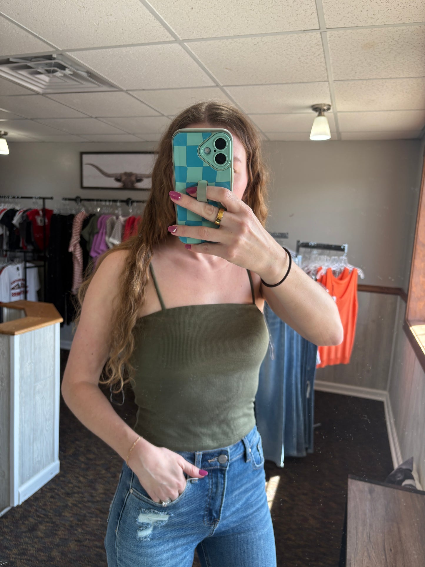 Spaghetti Tank- Olive
