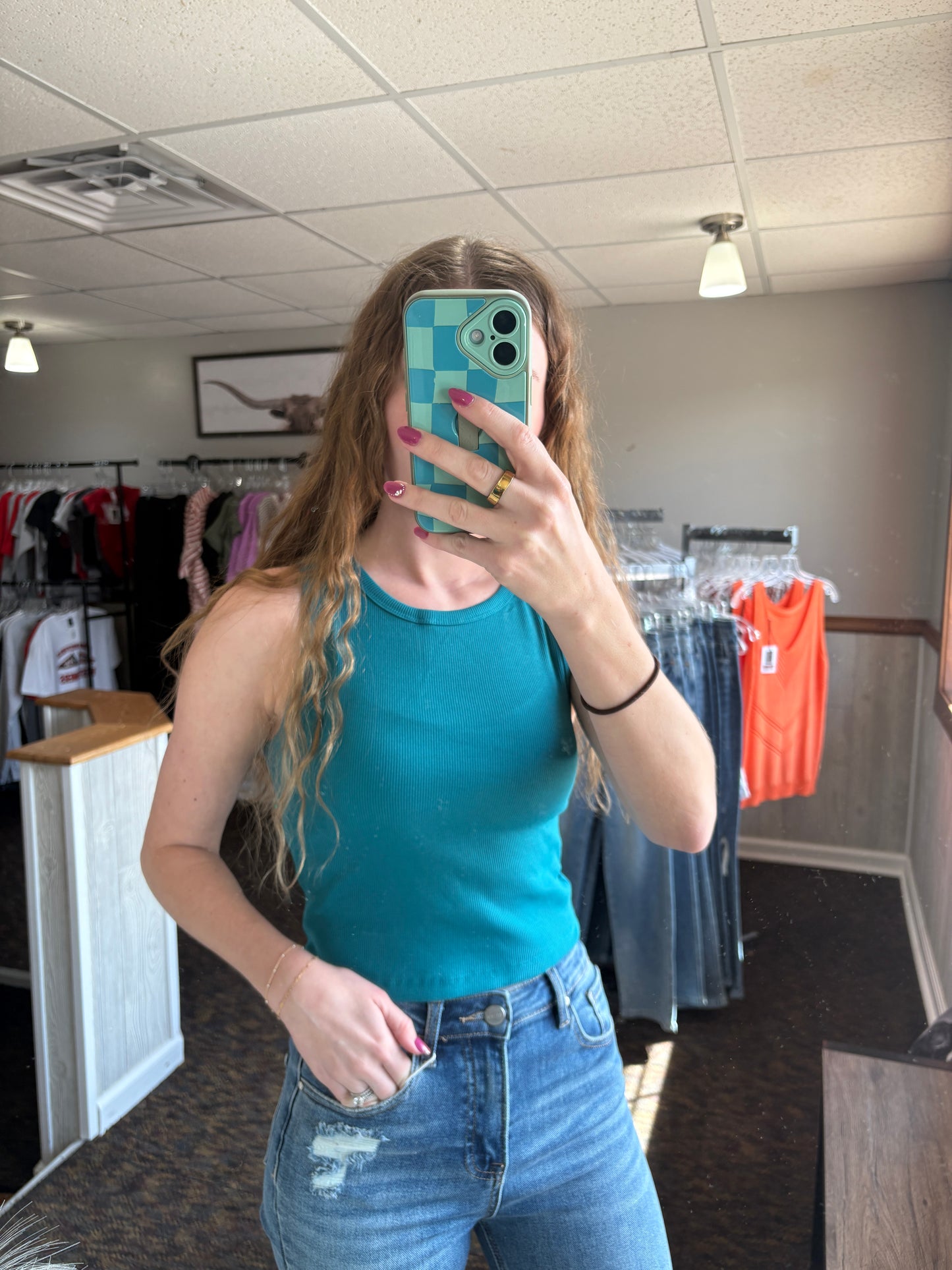 Teal Ribbed Tank