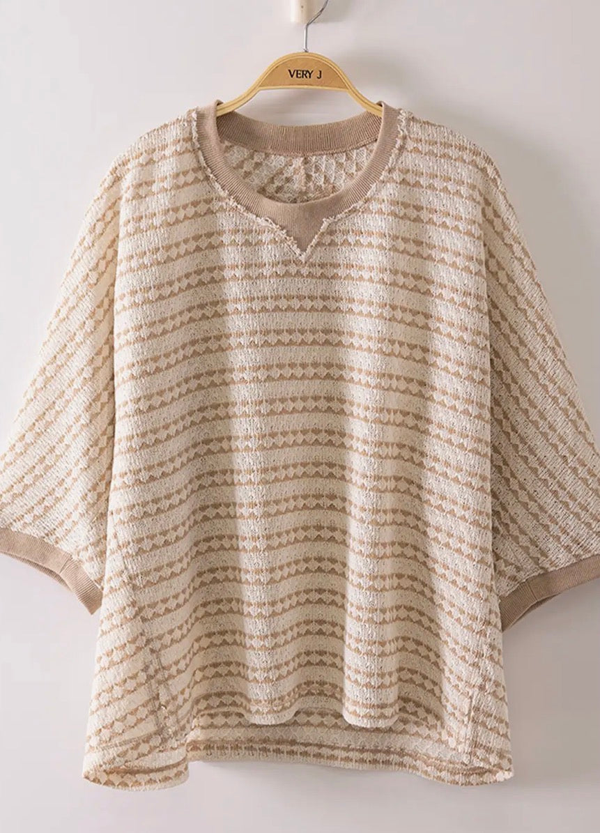 Taupe striped knit top- PLUS