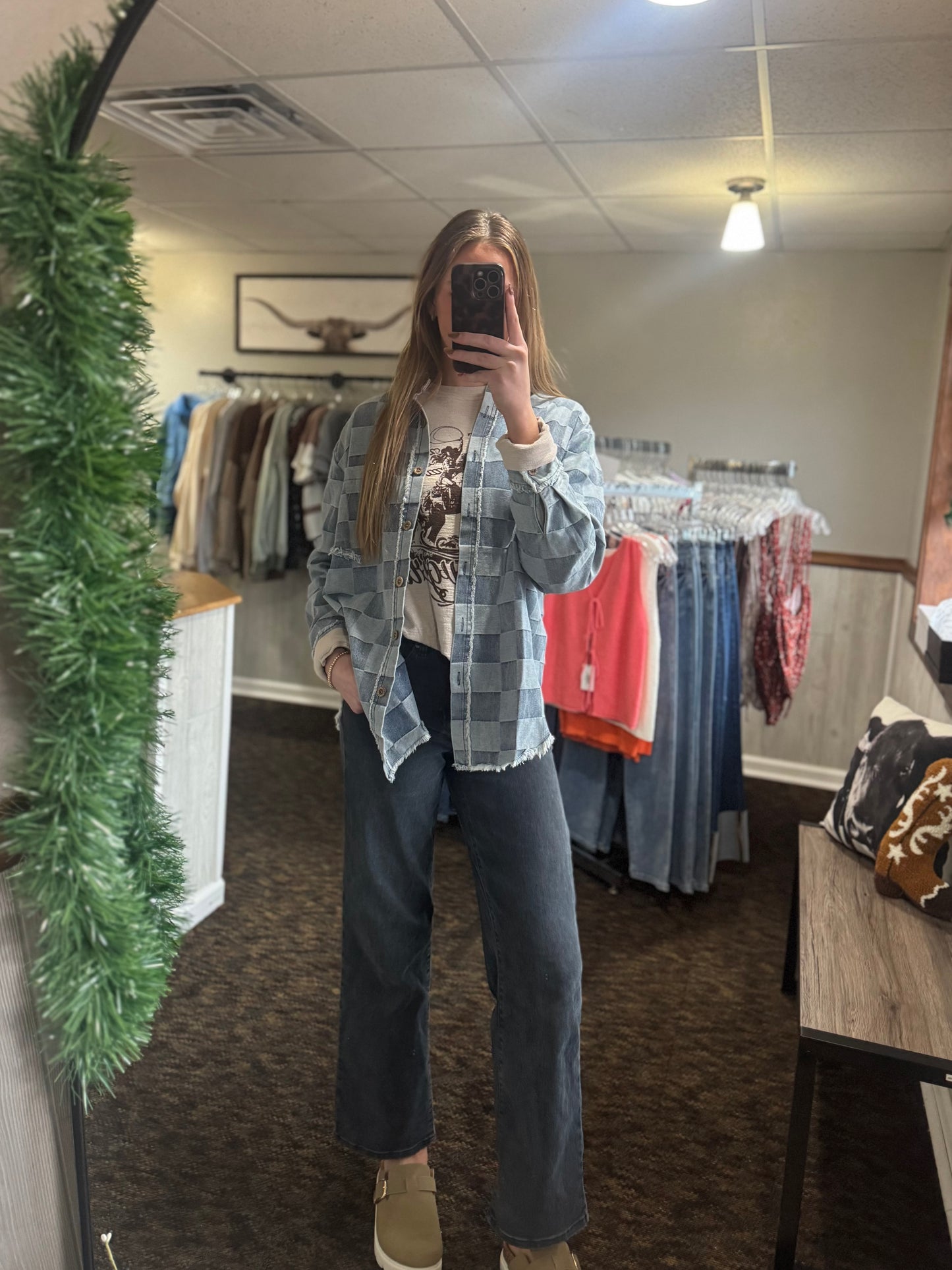 Checkered Denim Jacket