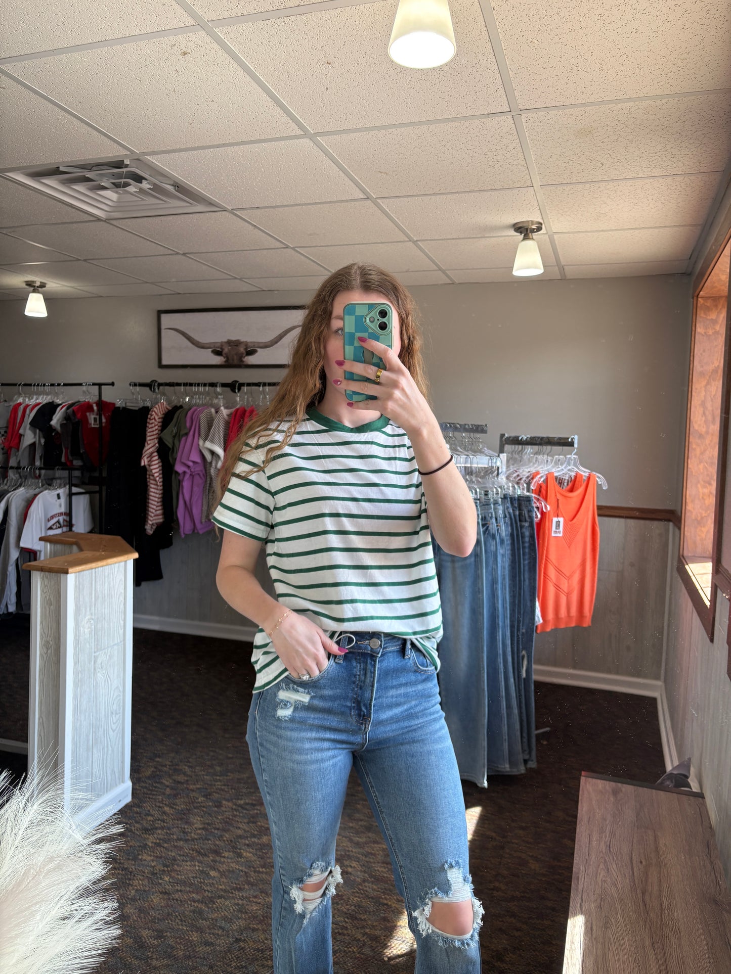 Ivory/ Green Striped Tee