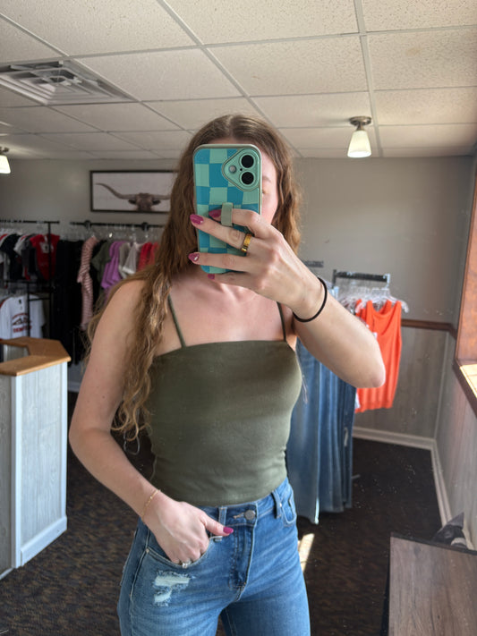 Spaghetti Tank- Olive