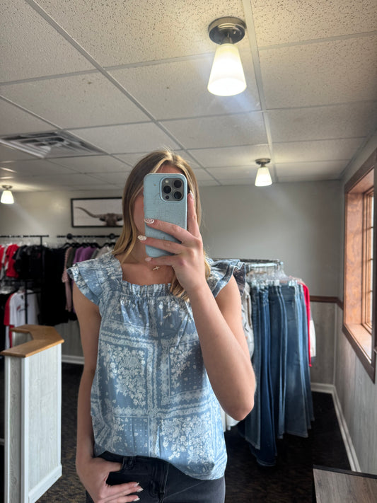 Denim Paisley Top