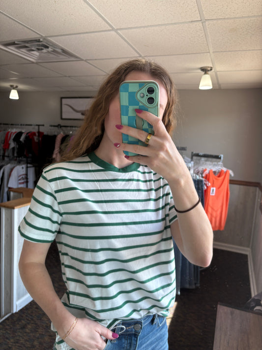 Ivory/ Green Striped Tee