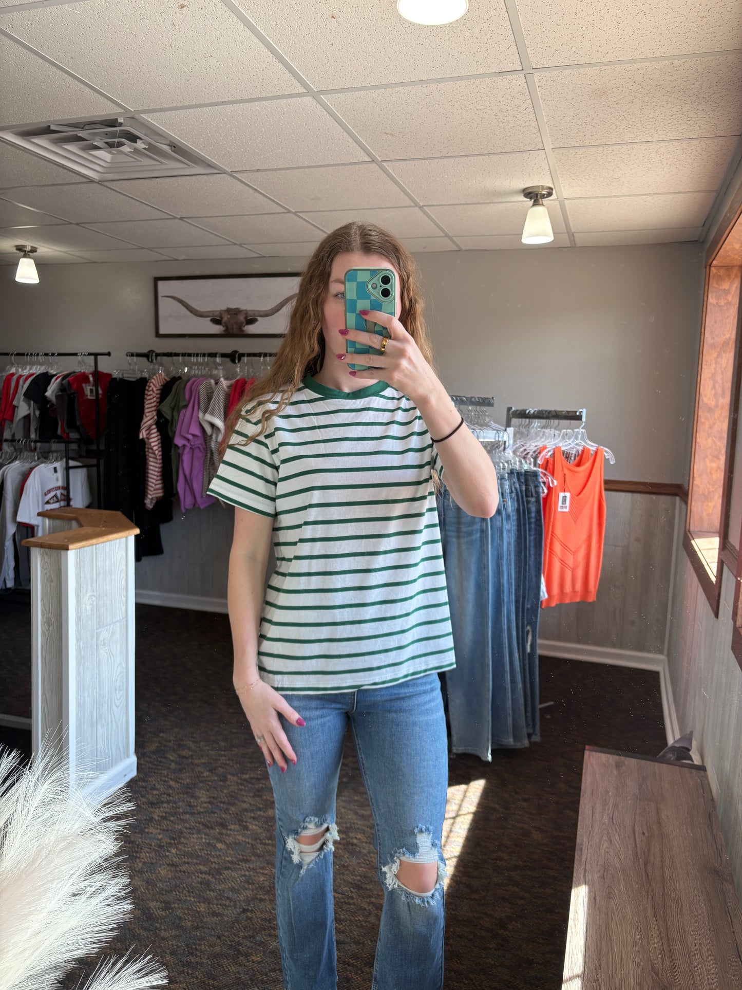 Ivory/ Green Striped Tee