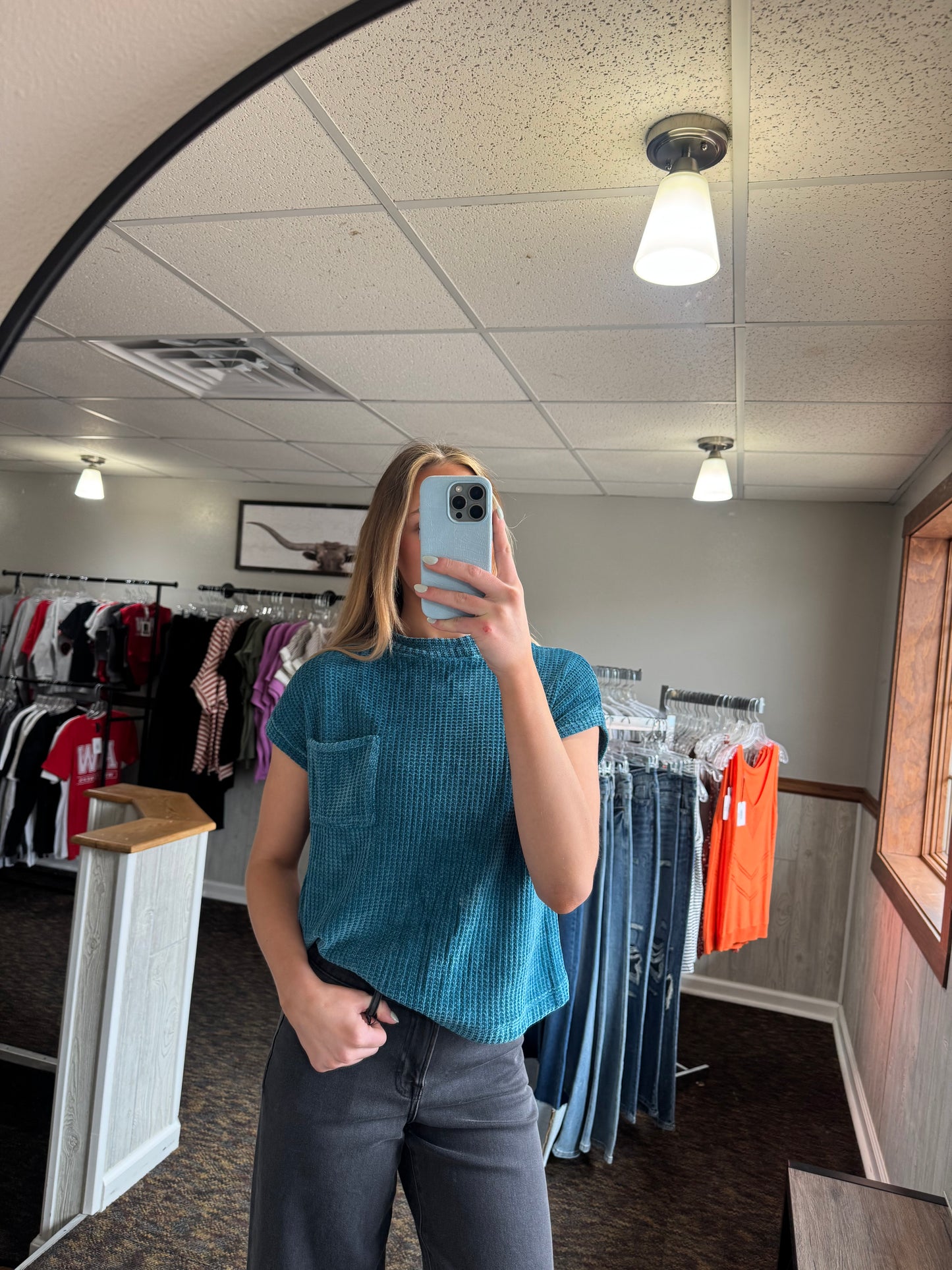 Teal Cap Sleeve Sweater