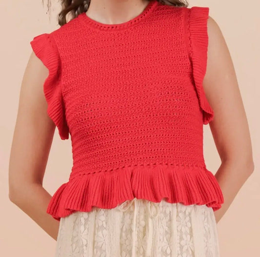 Red Ruffled Knit Tank