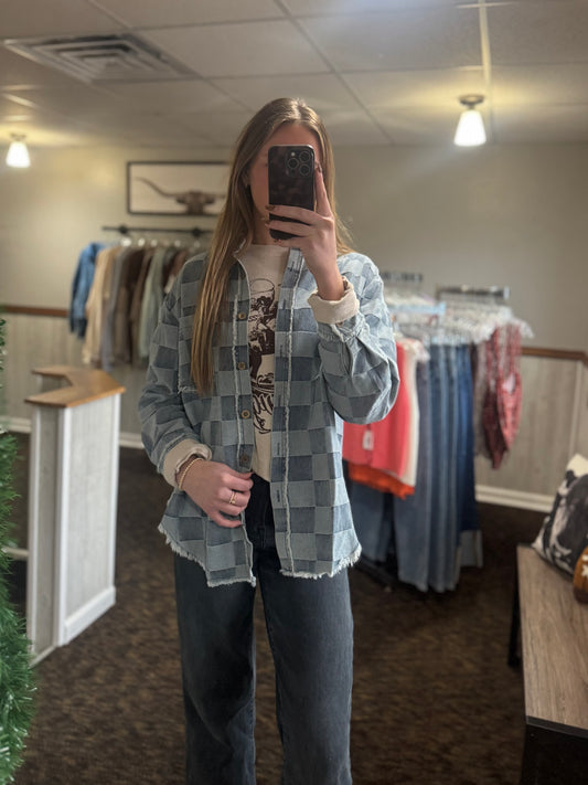 Checkered Denim Jacket