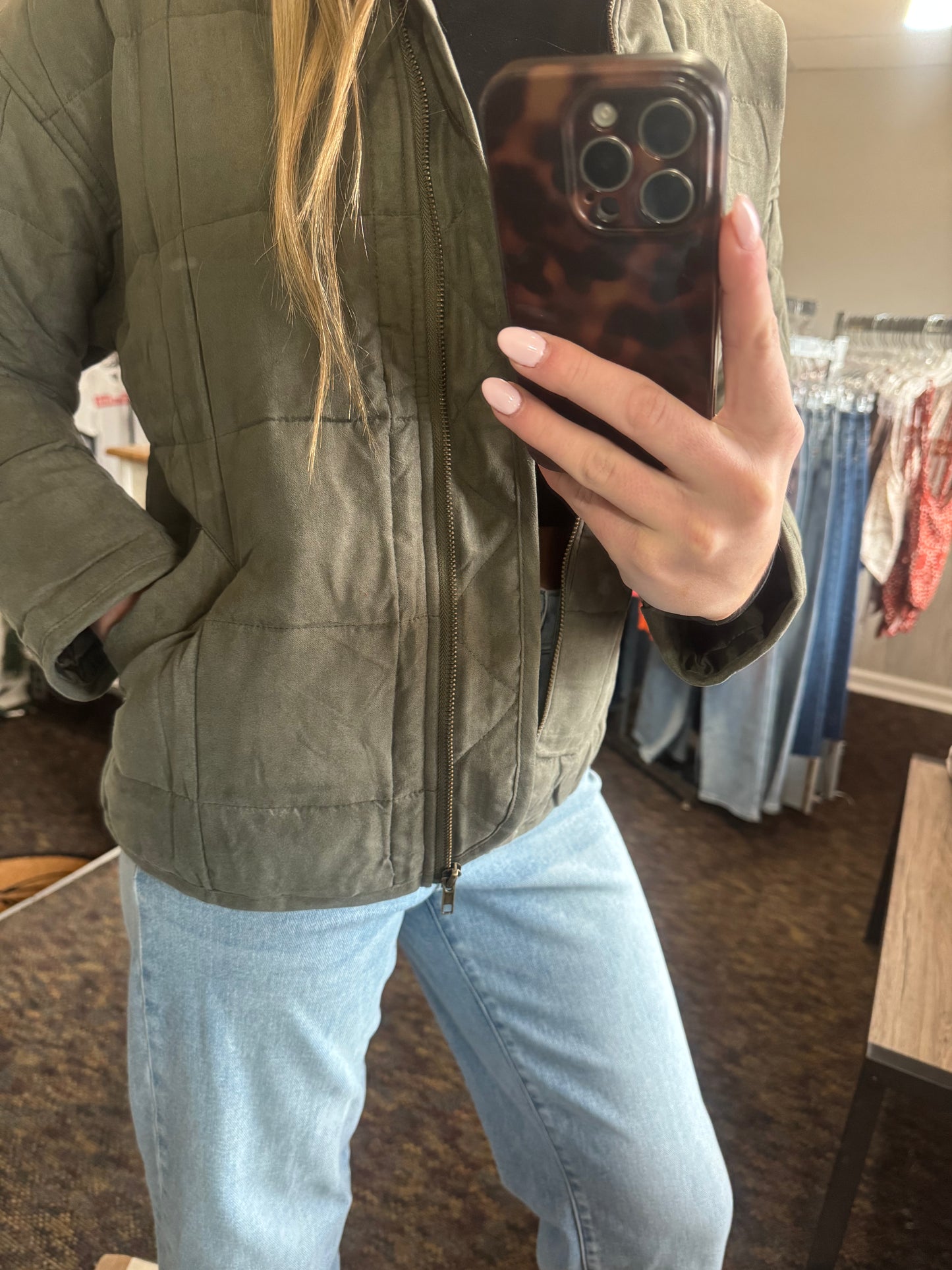 Green suede quilted jacket