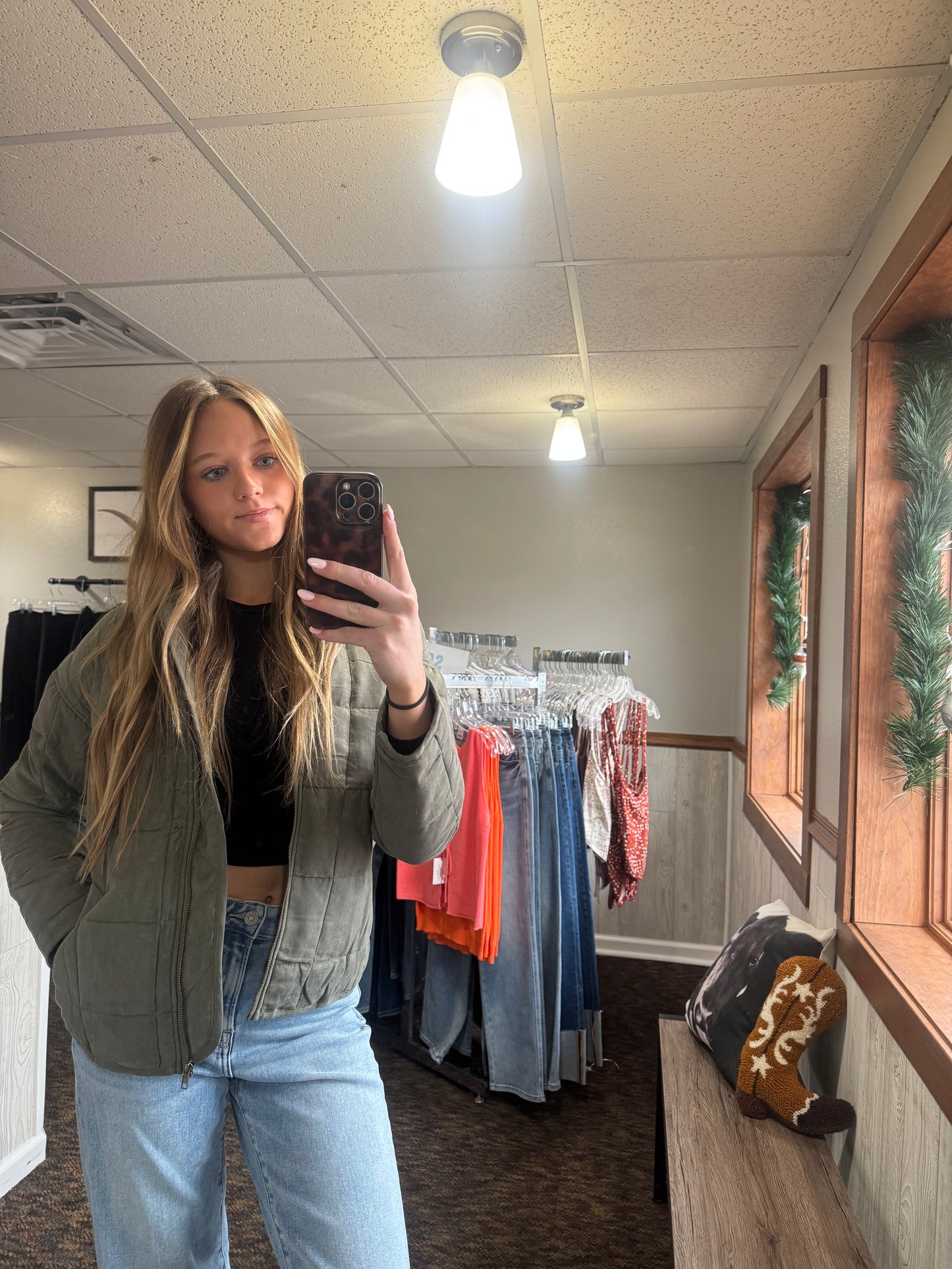 Green suede quilted jacket