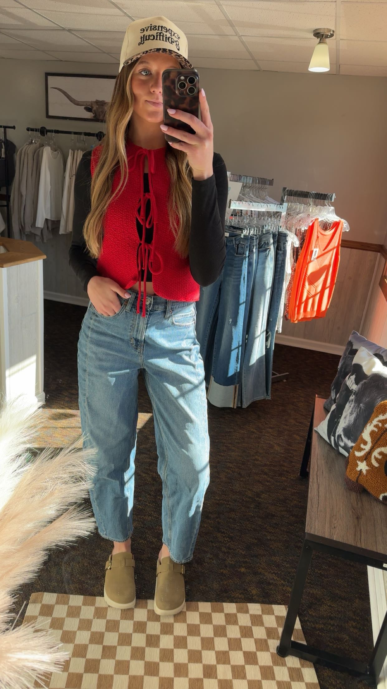 Red Tie Front Top